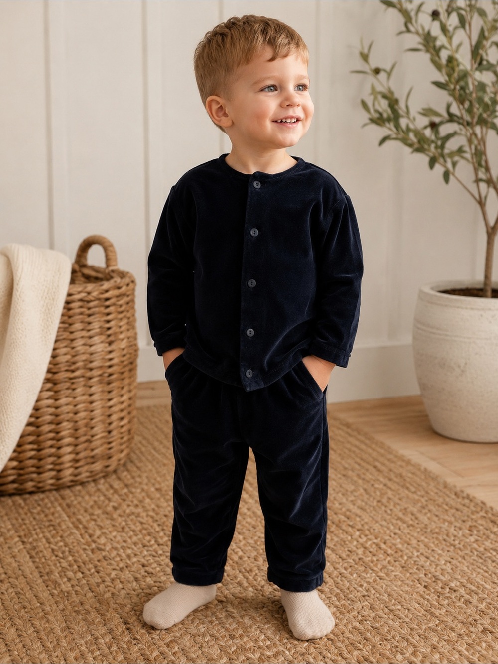 Hanna Andersson Vintage Denmark Navy Velour 2 Piece